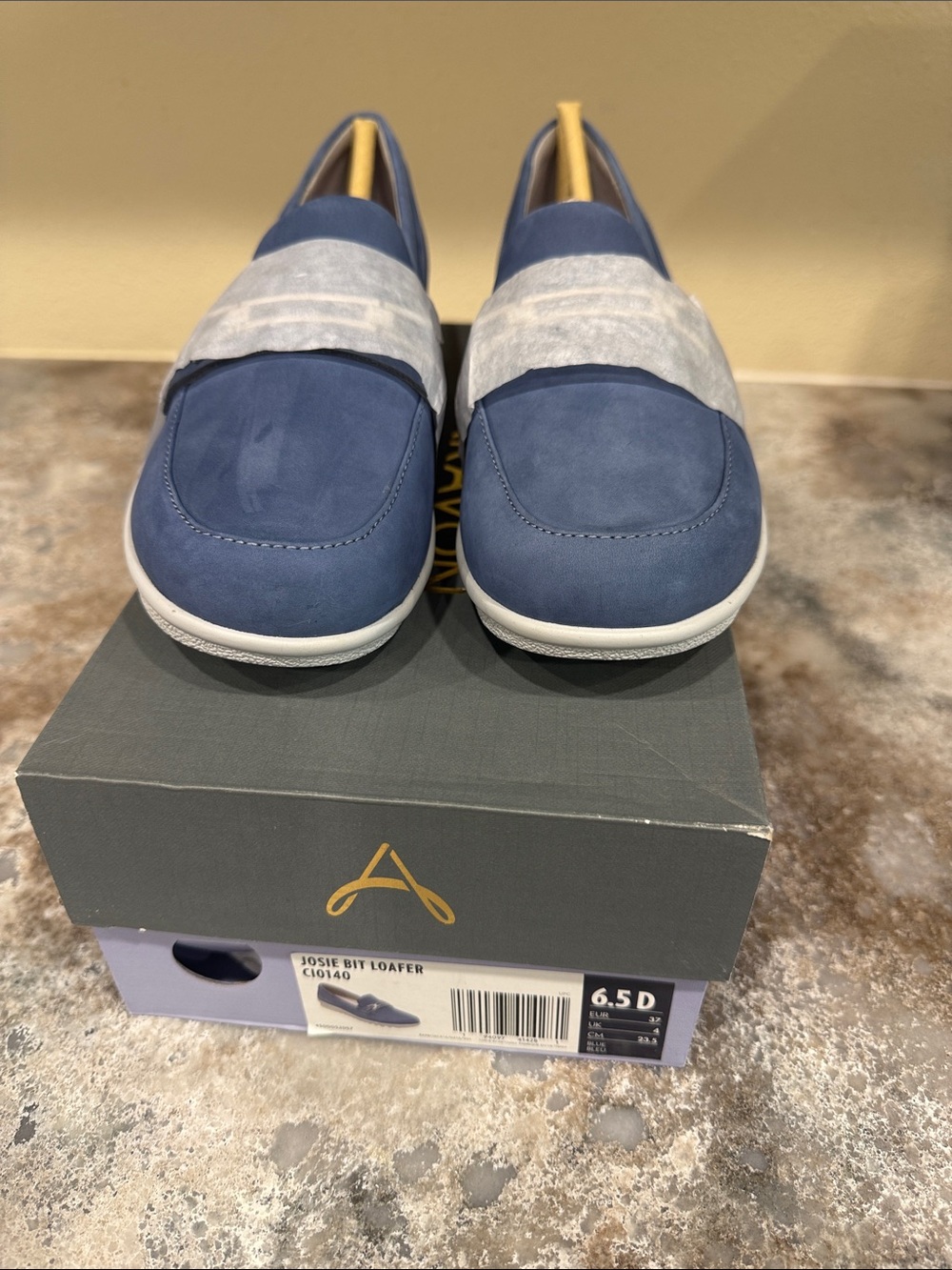 Aravon Navy with Light Gray Strap Slip-On Loafers